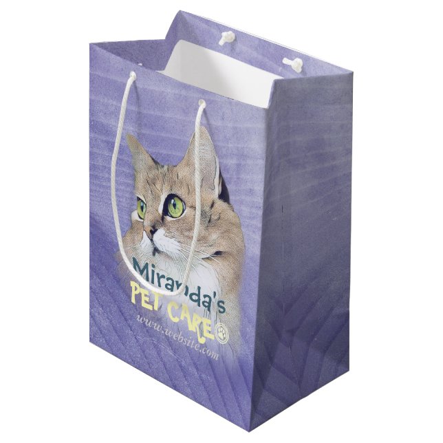 Cat Pet Care Sitting Bathing Grooming Beauty Salon Medium Gift Bag (Front Angled)