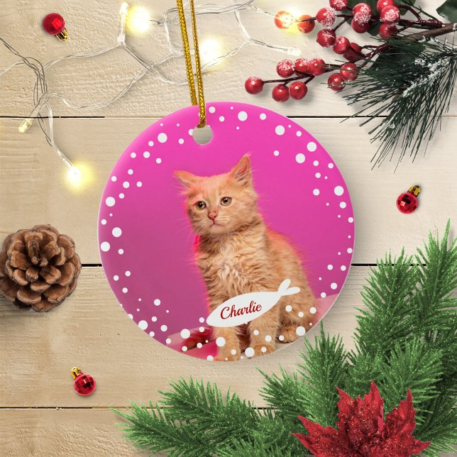 Cat Pet Keepsake Christmas Simple Photo Ceramic Tree Decoration (Creator Uploaded)