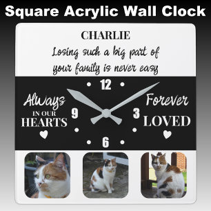 Cat pet loss Keepsake Memorial black Square Wall Clock