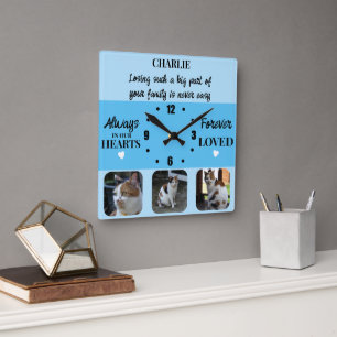 Cat pet loss Keepsake Memorial blue Square Wall Clock