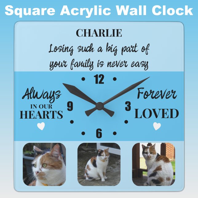 Cat pet loss Keepsake Memorial blue Square Wall Clock (Creator Uploaded)