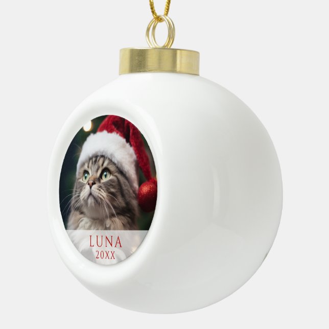 Cat Photo Ball Ornament with Tree Back (Right)