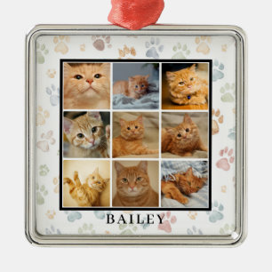 Cat Photo Collage Christmas Metal Tree Decoration
