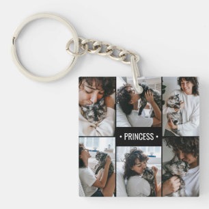 Cat Photo Collage Monogrammed Key Ring
