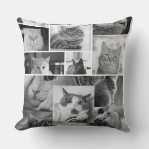 Cat Photo Collage Pillow   Black and White Cat 