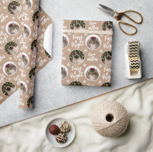 Cat Photo Furry & Bright Rustic White Christmas Wrapping Paper