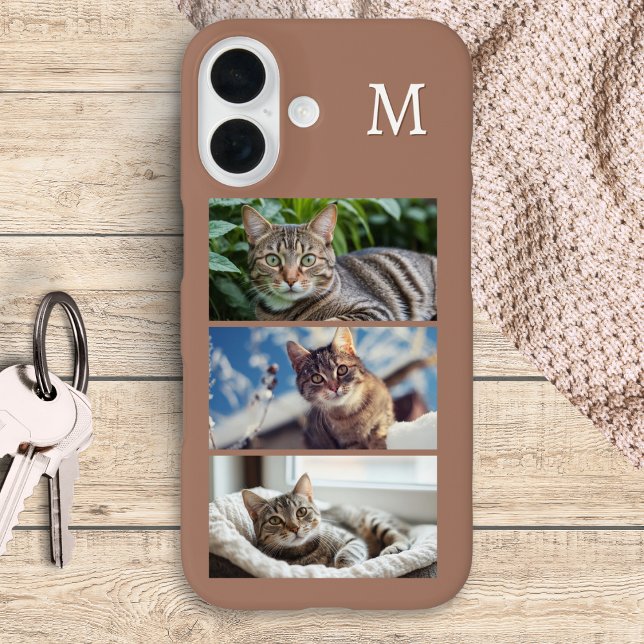 Cat Photo Gallery Pet Lover Custom Initial Case-Mate iPhone Case (An elegant monogrammed phone case to personalize with three favorite photos of your pet cat)