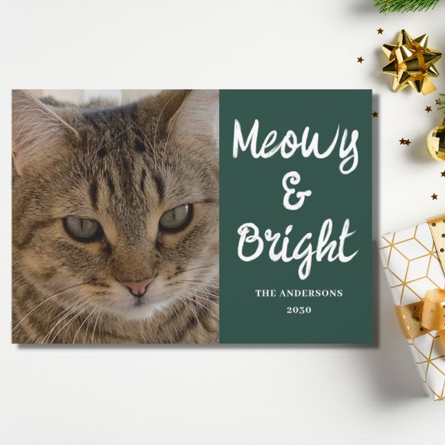 Cat Photo Green Meowy and Bright Christmas  Holiday Card (Creator Uploaded)