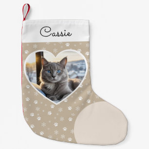 Cat Photo Heart Elegant Script Pawprint Small Christmas Stocking