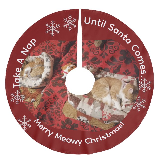 Cat Photo , Humor Text, Customize , Brushed Polyester Tree Skirt (Front)