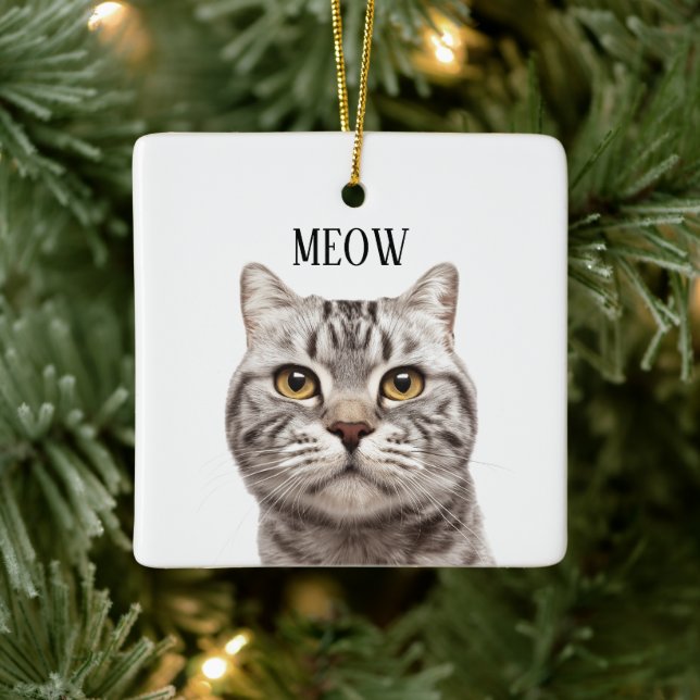 Cat Photo Meow Christmas Ornament (Tree)