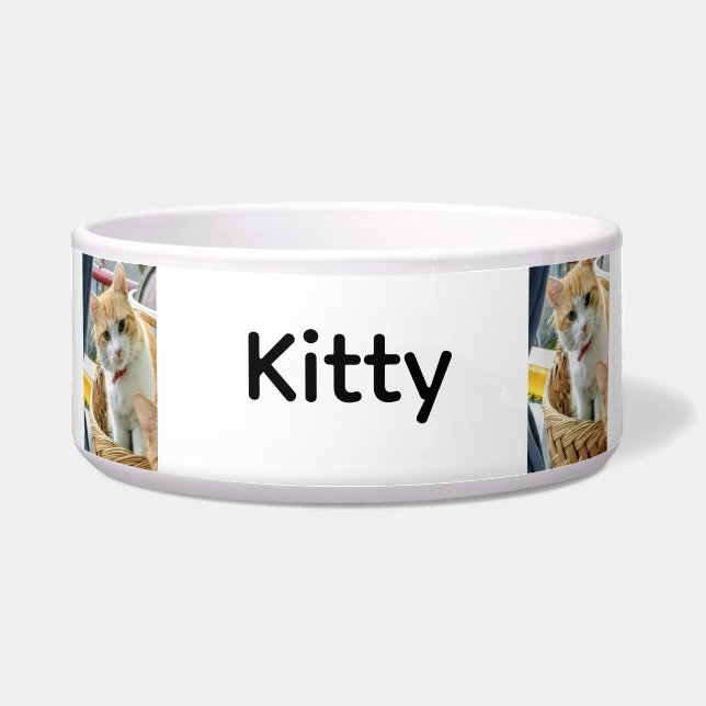 Cat Photo Name Customize Ceramic Pet Bowl (Front)