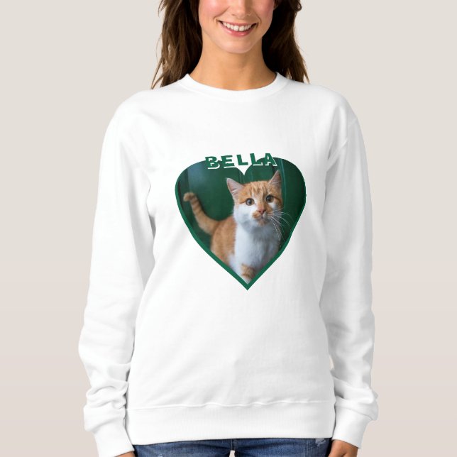 Cat Photo Name Heart Cat Owner T-Shirt Sweatshirt (Front)
