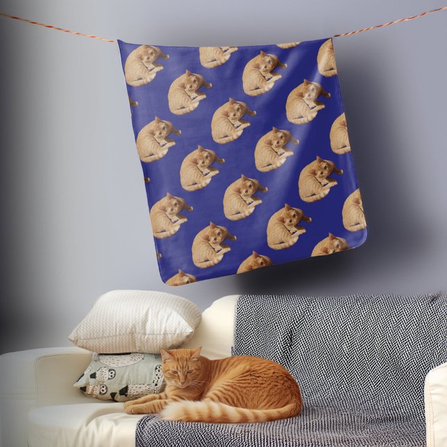 Cat Photo Pattern Blue Fleece Blanket (Creator Uploaded)
