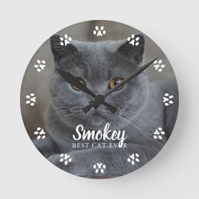 Cat Photo Personalised Round Clock (Front)