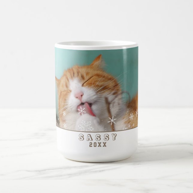 Cat Photo Snowflake Pet Holiday Photo Coffee Mug (Center)