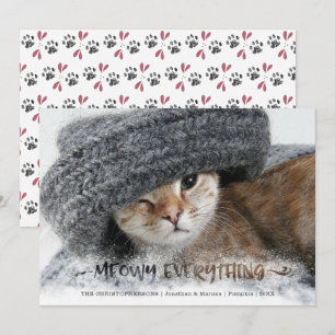 Cat Photo Snowy Brush Script MEOWY EVERYTHING Holiday Card