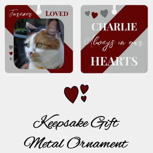 Cat Photo Sympathy Keepsake Pet Memorial burgundy Metal Tree Decoration