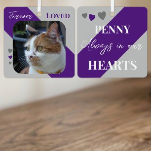 Cat Photo Sympathy Keepsake Pet Memorial purple Metal Tree Decoration