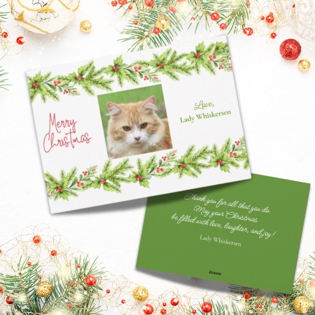 Cat Photo Template Holiday Pet Christmas Card (Adorable Cat Christmas customizable photo card. Perfect for loved ones or your favorite pet sitter.)