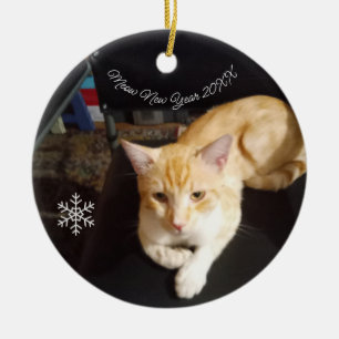 Cat Photo Text, Customise, Happy New Year 20XX, Ceramic Tree Decoration