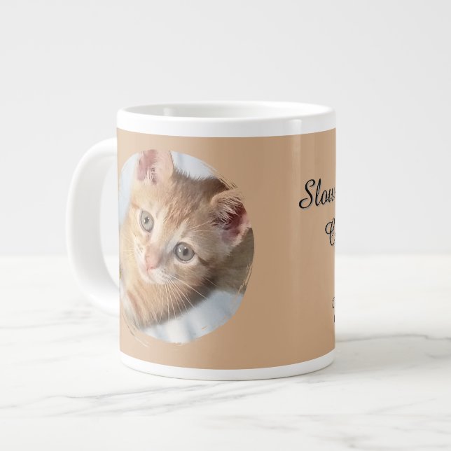 Cat Photo, Text, replaceable, Funny, Cat Lovers' Large Coffee Mug (Front Left)