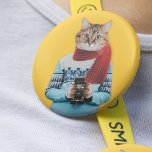 Cat Photographer in Vintage Sweater Quirky 6 Cm Round Badge<br><div class="desc">Brighten their day with this cool and quirky button. It features a photo collage style illustration of a cat dressed in a retro style sweater and holding a vintage camera.</div>