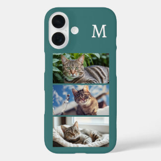 Cat Photos Pet Animal Photos Monogrammed Teal iPhone 16 Case