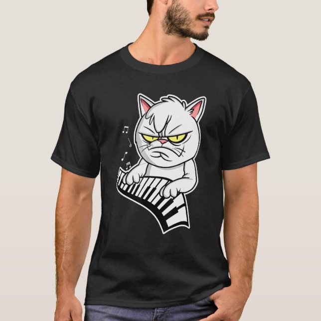 Cat Pianist Playing Piano T-Shirt (Front)