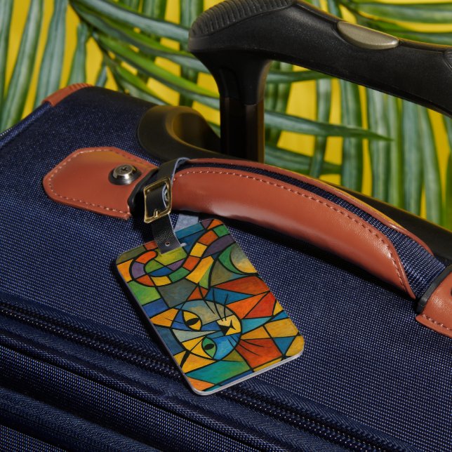 cat picasso style luggage tag (Front Insitu 1)