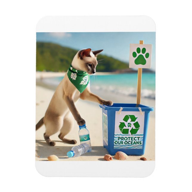 Cat Picking up trash clean the beach  Magnet (Vertical)