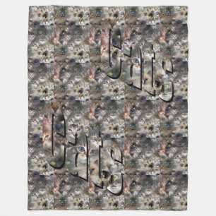 Cat Picture Collage And Logo, Large Fleece Blanket