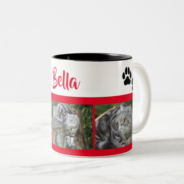 Cat Picture Collage With Paw Prints Personalised Two-Tone Coffee Mug (Front Right)