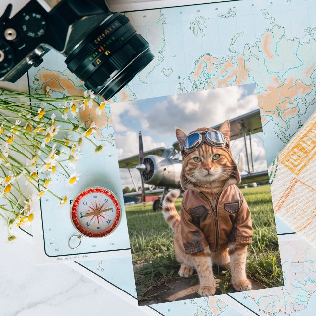 Cat Pilot & Aeroplane, Cool Funny Aviation Birthda Card (Creator Uploaded)