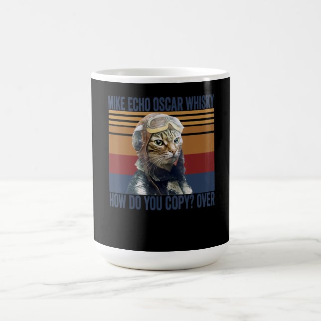 Cat Pilot Mike Echo Oscar Whisky Costume Gift Coffee Mug (Center)