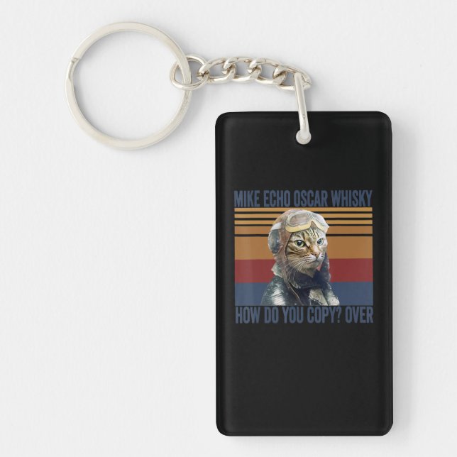 Cat Pilot Mike Echo Oscar Whisky Costume Gift Key Ring (Front)