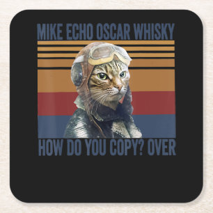 Cat Pilot Mike Echo Oscar Whisky Costume Gift Square Paper Coaster