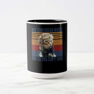 Cat Pilot Mike Echo Oscar Whisky Costume Gift Two-Tone Coffee Mug