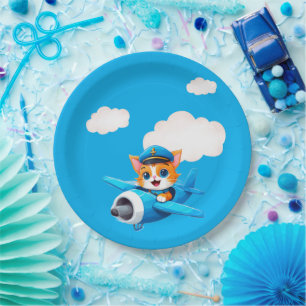 Cat Pilot Paper Plate