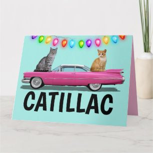 CAT PINK CADDY CLASSIC CAR CHRISTMAS CARDS