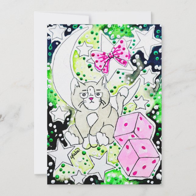 Cat & Pink Dice Card (Front)