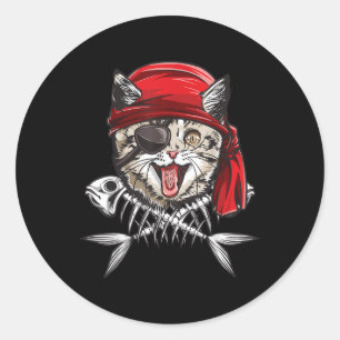 Cat Pirate Boys Men Jolly Roger Flag Skull And Cro Classic Round Sticker