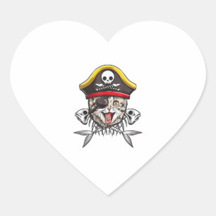 Cat Pirate Captain Men Jolly Roger Flag Skull And Heart Sticker