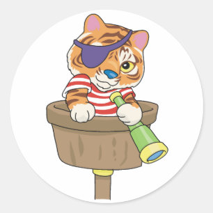Cat Pirate Classic Round Sticker