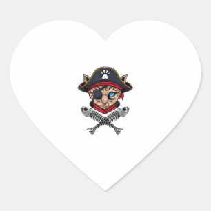 Cat Pirate Jolly Roger Flag Skull and Crossbones T Heart Sticker