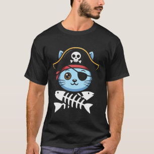 Cat Pirate Skeleton Freeboater Boating Boat Captai T-Shirt