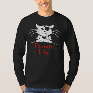 Cat Pirate Skull And Mouse Crossbones Purrate Life T-Shirt