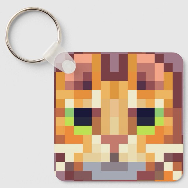 Cat Pixel art, Key Pendant Ring (Front)
