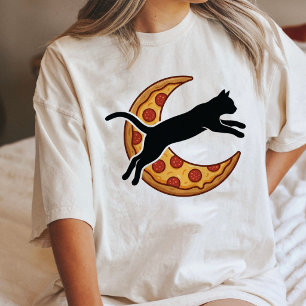 Cat Pizza Moon Silhouette Design Tri-Blend Shirt