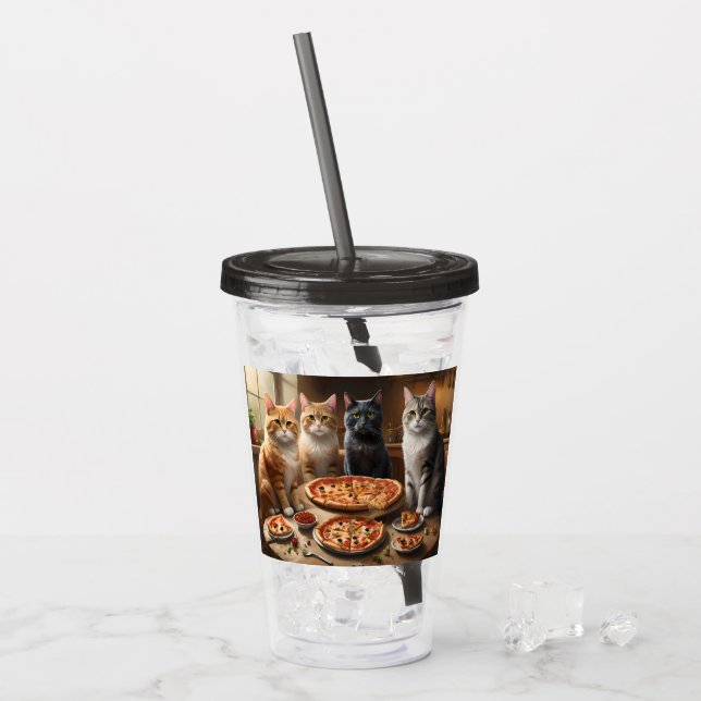 Cat Pizza Night, Acrylic Tumbler (Front Ice)